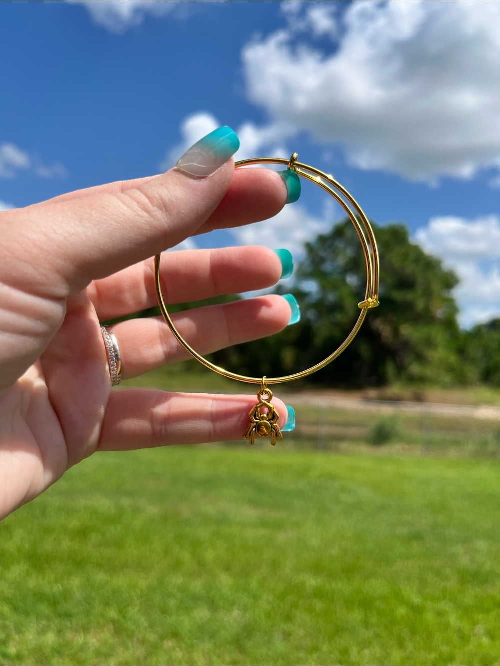 Handmade Gold Spider Charm Bangle Bracelet - Women Jewelry